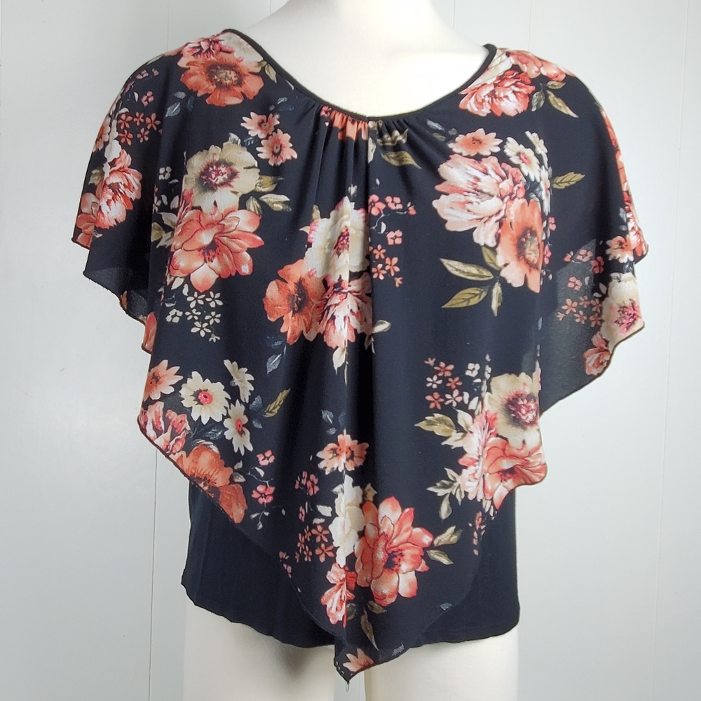 Naif floral and black drape shawl 1x top